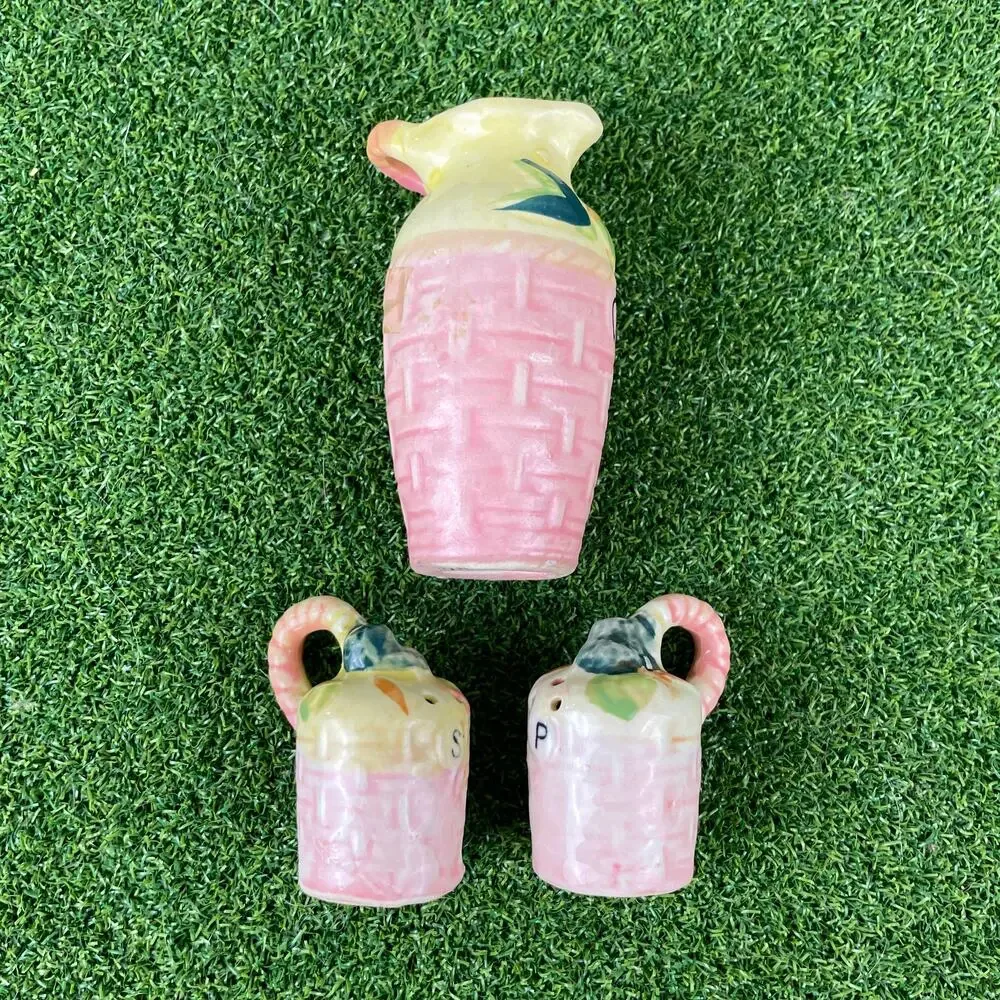 Vintage Japan Ceramic Oil Salt Pepper Shaker Condiment Set